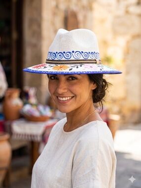 Pau Charlie NWT Panama-style
hand Painted artisanal straw hat. Ladies
Sz LG